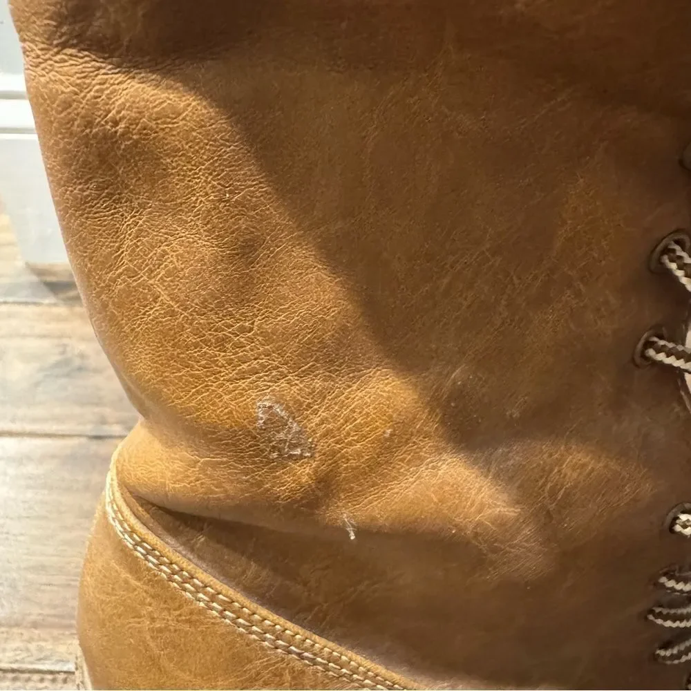 Mudd Tan Lace Up Round Toe Sherpa Lined Block Heel Utility Boots 8M
